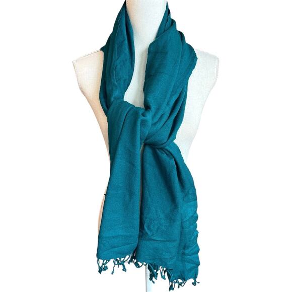 Frangi Tie  rack Accessories - Frangi tie rack teal wool fringe scarf shawl pashmina lightweight unisex preppy
